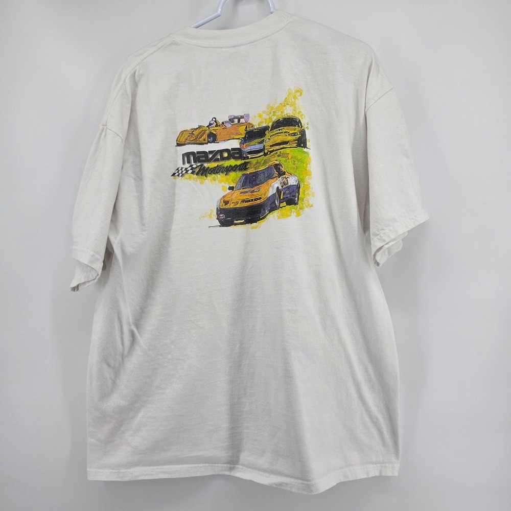 Vintage Y2K Mazda Motorsports T Shirt Mens XL White Zoom Zoom Racing Graphic